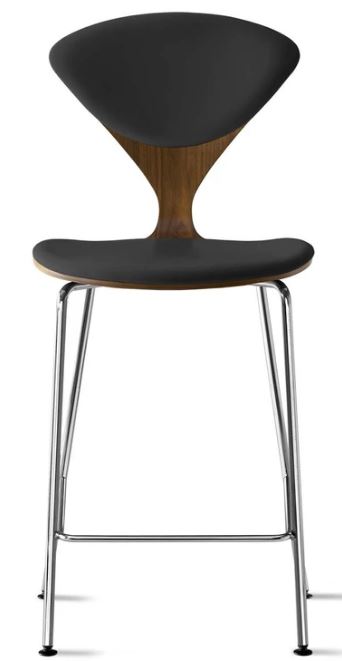 CHERNER Metal Base Stool- Classic Walnut w/ Seat & Back Pad