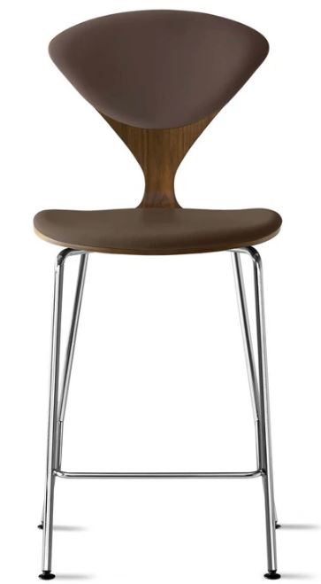 CHERNER Metal Base Stool- Classic Walnut w/ Seat & Back Pad