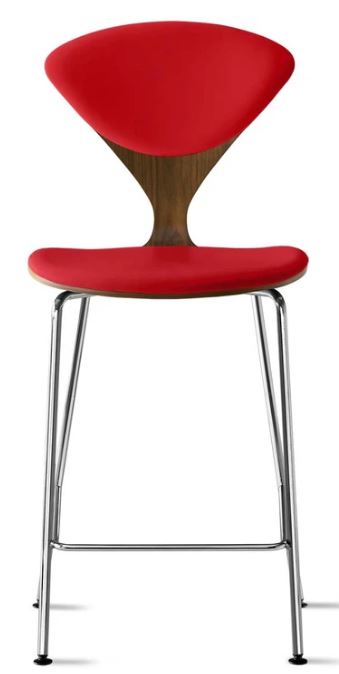 CHERNER Metal Base Stool- Classic Walnut w/ Seat & Back Pad