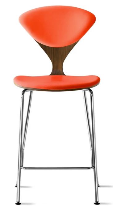 CHERNER Metal Base Stool- Classic Walnut w/ Seat & Back Pad