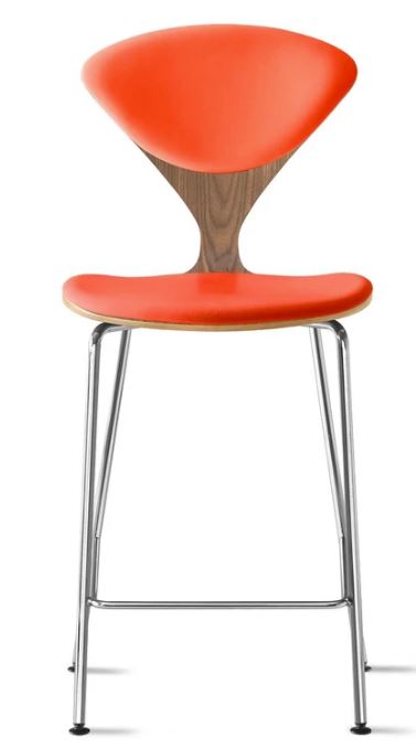 CHERNER Metal Base Stool- Natural Walnut w/ Seat & Back Pad