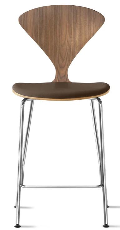 CHERNER Metal Base Stool- Natural Walnut w/ Seat Pad Only