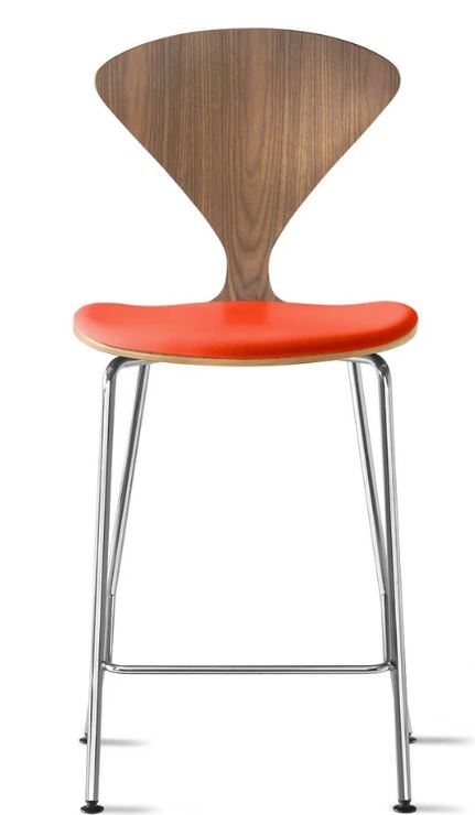 CHERNER Metal Base Stool- Natural Walnut w/ Seat Pad Only