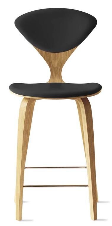 CHERNER Wood Base Stool- Natural White Oak w/ Seat & Back Pad