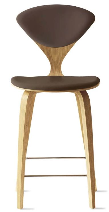 CHERNER Wood Base Stool- Natural White Oak w/ Seat & Back Pad