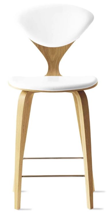 CHERNER Wood Base Stool- Natural White Oak w/ Seat & Back Pad