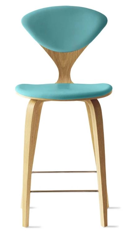 CHERNER Wood Base Stool- Natural White Oak w/ Seat & Back Pad