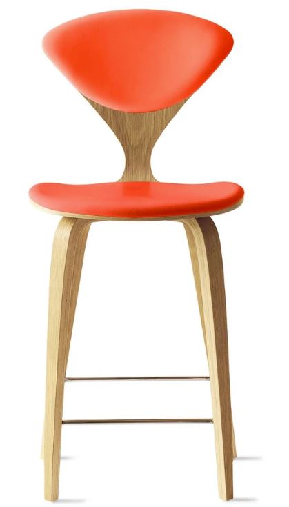 CHERNER Wood Base Stool- Natural White Oak w/ Seat & Back Pad