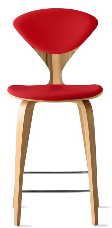 CHERNER Wood Base Stool- Natural Red Gum w/ Seat & Back Pad