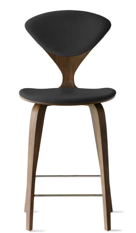 CHERNER Wood Base Stool- Classic Walnut w/ Seat & Back Pad