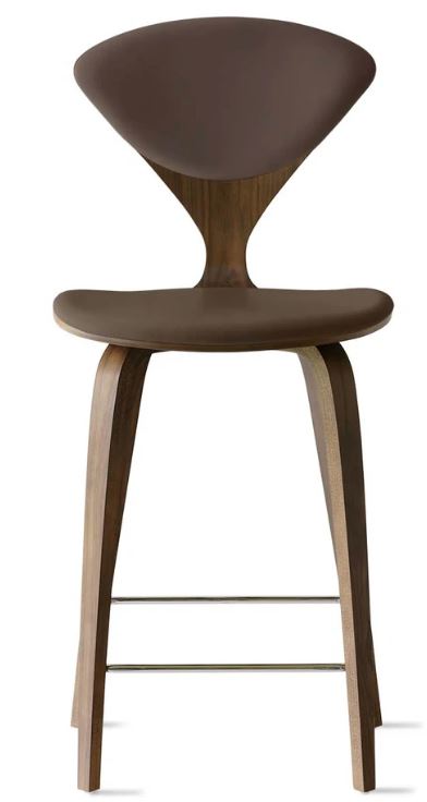 CHERNER Wood Base Stool- Classic Walnut w/ Seat & Back Pad