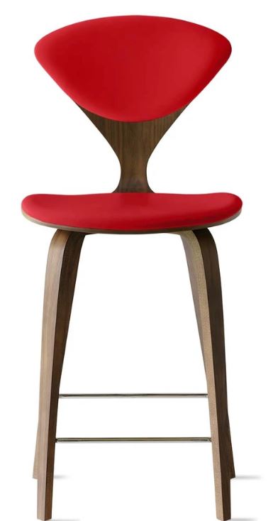 CHERNER Wood Base Stool- Classic Walnut w/ Seat & Back Pad