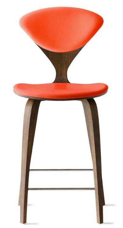 CHERNER Wood Base Stool- Classic Walnut w/ Seat & Back Pad