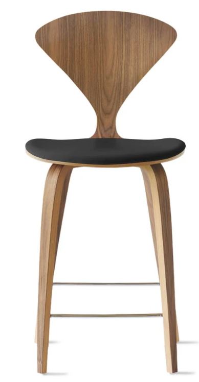 CHERNER Wood Base Stool- Natural Walnut w/ Seat Pad Only