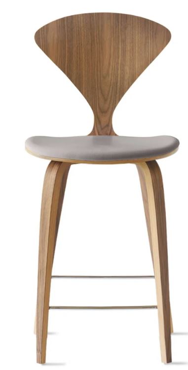 CHERNER Wood Base Stool- Natural Walnut w/ Seat Pad Only