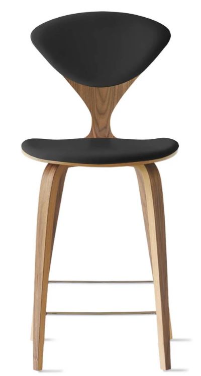 CHERNER Wood Base Stool- Natural Walnut w/ Seat & Back Pad