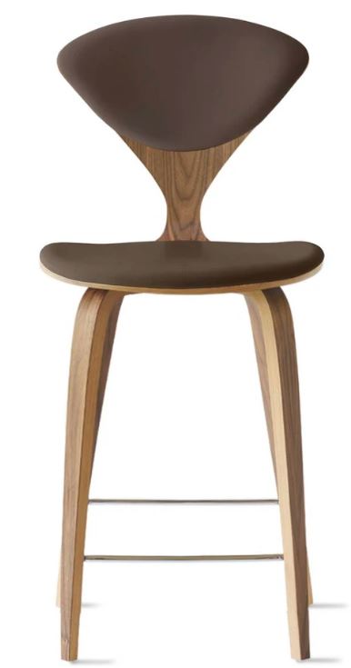 CHERNER Wood Base Stool- Natural Walnut w/ Seat & Back Pad