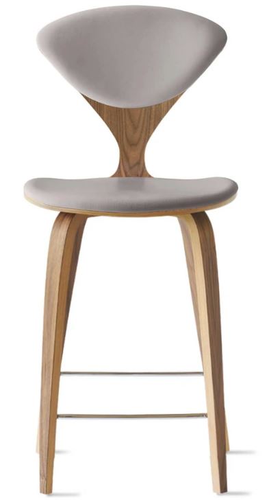 CHERNER Wood Base Stool- Natural Walnut w/ Seat & Back Pad