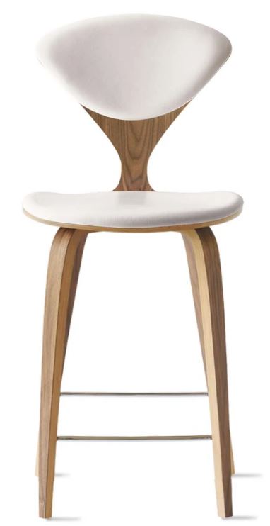 CHERNER Wood Base Stool- Natural Walnut w/ Seat & Back Pad