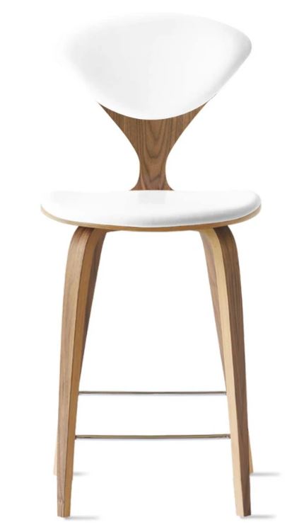 CHERNER Wood Base Stool- Natural Walnut w/ Seat & Back Pad