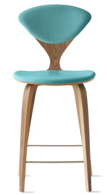 CHERNER Wood Base Stool- Natural Walnut w/ Seat & Back Pad