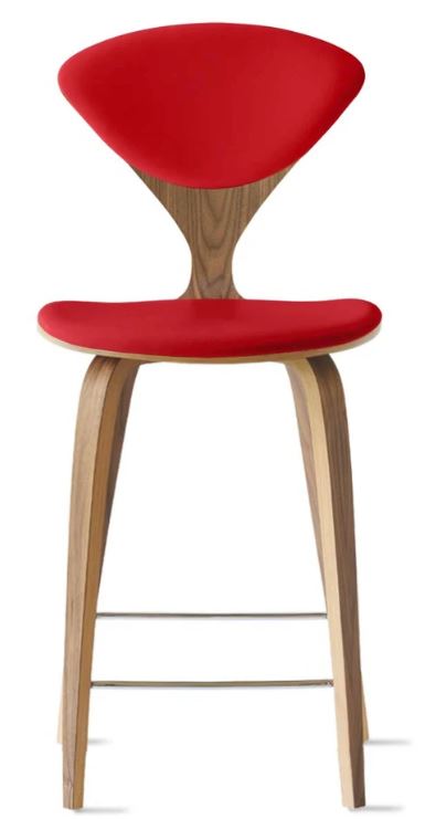 CHERNER Wood Base Stool- Natural Walnut w/ Seat & Back Pad