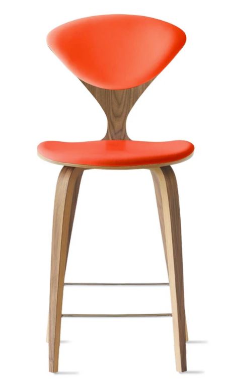 CHERNER Wood Base Stool- Natural Walnut w/ Seat & Back Pad