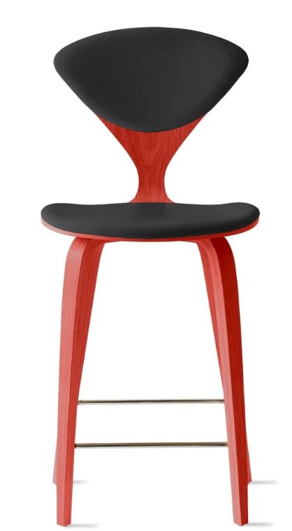 CHERNER Wood Base Stool- Classic Orange w/ Seat & Back Pad