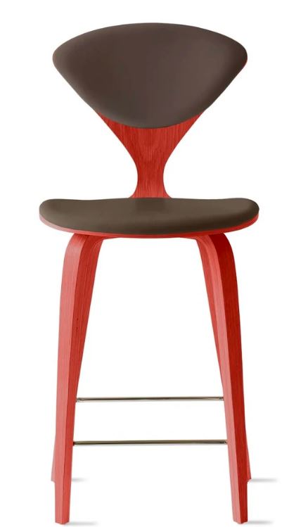 CHERNER Wood Base Stool- Classic Orange w/ Seat & Back Pad