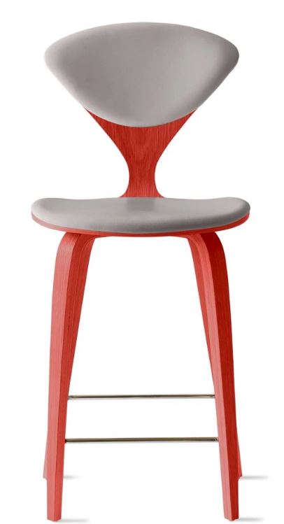 CHERNER Wood Base Stool- Classic Orange w/ Seat & Back Pad