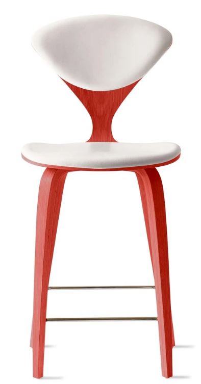 CHERNER Wood Base Stool- Classic Orange w/ Seat & Back Pad