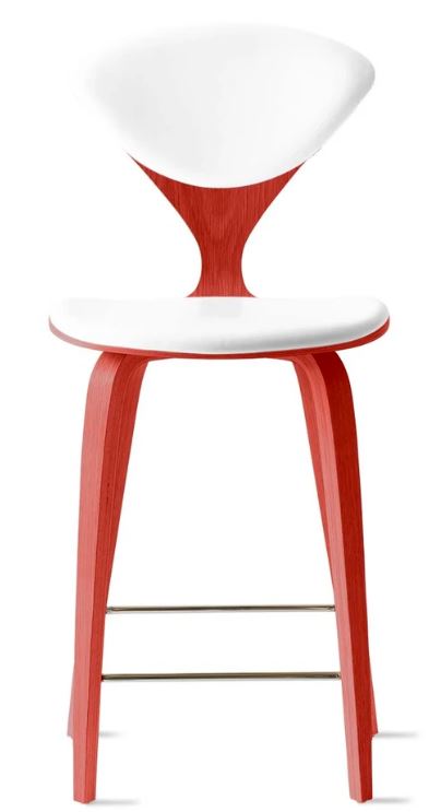 CHERNER Wood Base Stool- Classic Orange w/ Seat & Back Pad