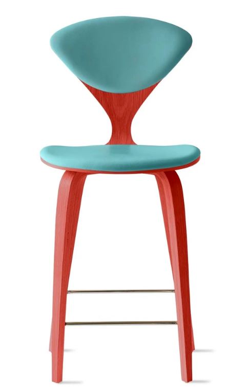 CHERNER Wood Base Stool- Classic Orange w/ Seat & Back Pad