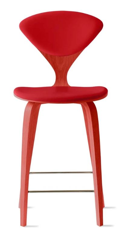 CHERNER Wood Base Stool- Classic Orange w/ Seat & Back Pad