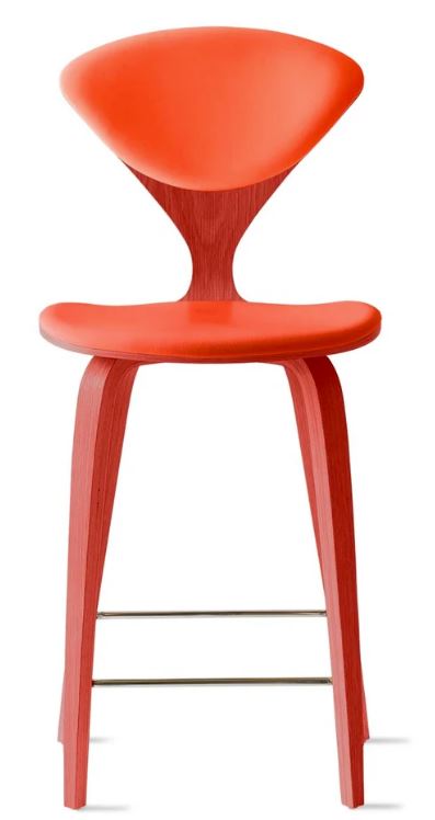 CHERNER Wood Base Stool- Classic Orange w/ Seat & Back Pad