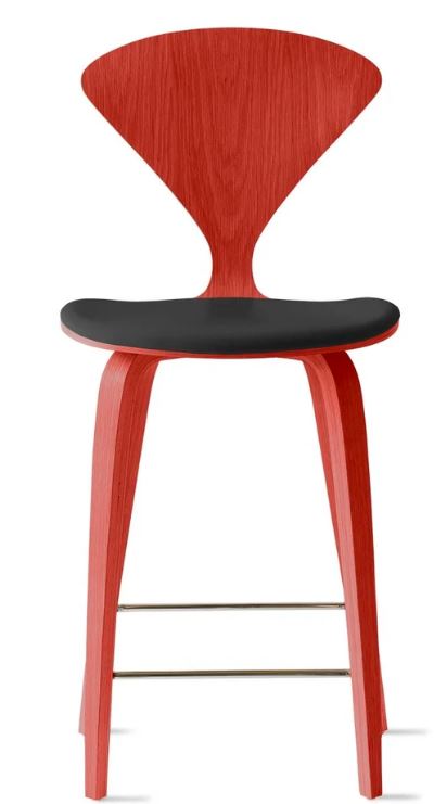 CHERNER Wood Base Stool- Classic Orange w/ Seat Pad Only