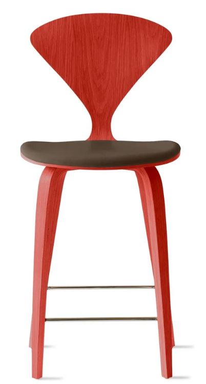 CHERNER Wood Base Stool- Classic Orange w/ Seat Pad Only