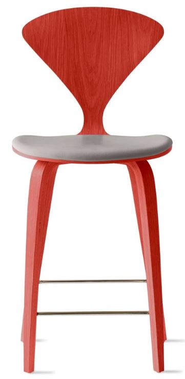 CHERNER Wood Base Stool- Classic Orange w/ Seat Pad Only