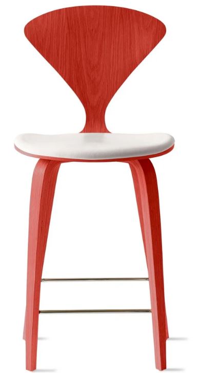 CHERNER Wood Base Stool- Classic Orange w/ Seat Pad Only