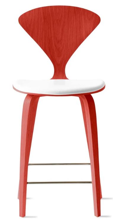 CHERNER Wood Base Stool- Classic Orange w/ Seat Pad Only