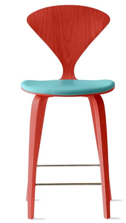 CHERNER Wood Base Stool- Classic Orange w/ Seat Pad Only