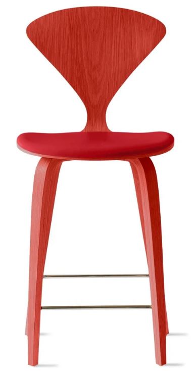 CHERNER Wood Base Stool- Classic Orange w/ Seat Pad Only