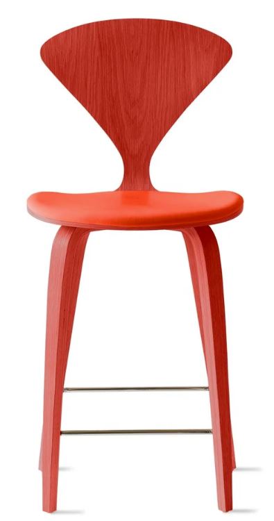 CHERNER Wood Base Stool- Classic Orange w/ Seat Pad Only