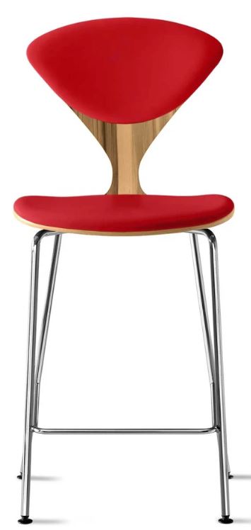 CHERNER Metal Base Stool- Natural Red Gum w/ Seat & Back Pad