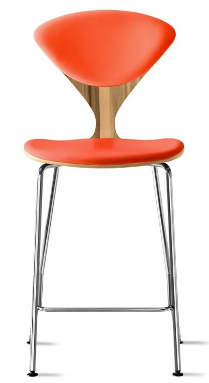 CHERNER Metal Base Stool- Natural Red Gum w/ Seat & Back Pad