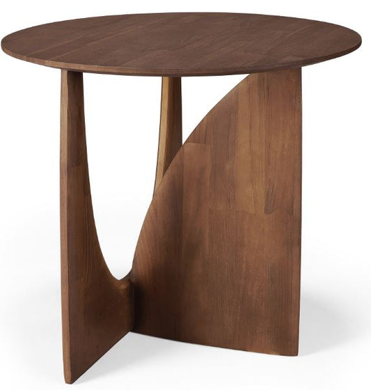 Teak Geometric Brown Side Table