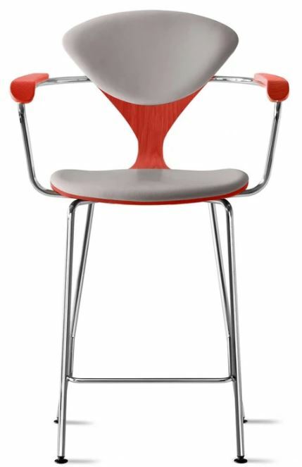 CHERNER Metal Base Stool with Arms- Classic Orange w/ Seat & Back Pad