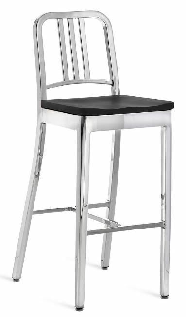 EMECO 1104 Navy Barstool w/ Wood Seat