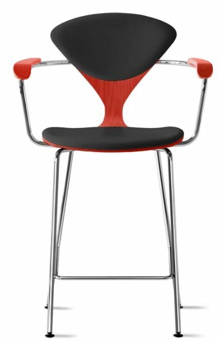 CHERNER Metal Base Stool with Arms- Classic Orange w/ Seat & Back Pad