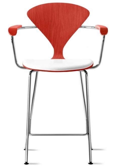 CHERNER Metal Base Stool with Arms- Classic Orange w/ Seat Pad Only